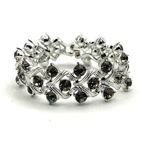 Vintage KRAMER of New York Gray Rhinestone Silver Tone Bracelet 7"